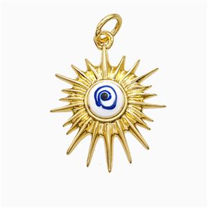Copper Sun Pendant Blue Painted Eye Gold Plated, approx 16-18mm