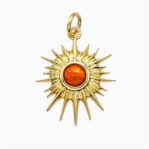 Copper Sun Pendant Orange Painted Gold Plated, approx 16-18mm