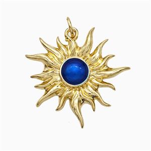 Copper Sun Pendant Blue Painted Gold Plated, approx 24mm