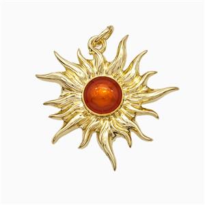 Copper Sun Pendant Orange Painted Gold Plated, approx 24mm