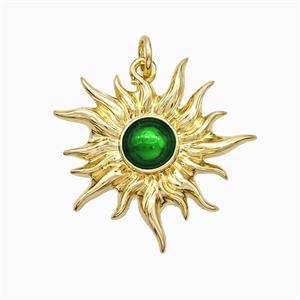 Copper Sun Pendant Green Painted Gold Plated, approx 24mm
