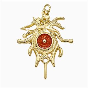 Copper Sun Pendant Red Painted Gold Plated, approx 26-30mm