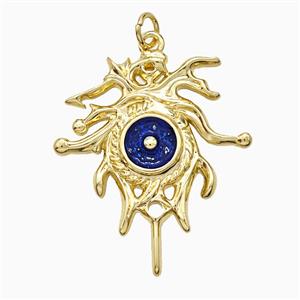 Copper Sun Pendant Blue Painted Gold Plated, approx 26-30mm