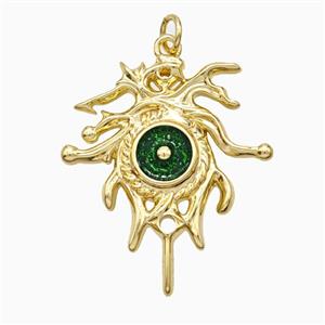 Copper Sun Pendant Green Painted Gold Plated, approx 26-30mm