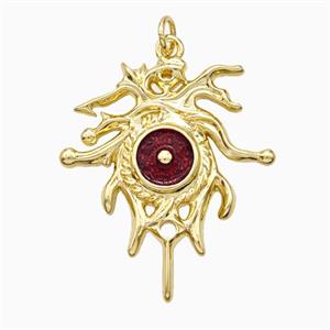 Copper Sun Pendant DeepRed Painted Gold Plated, approx 26-30mm