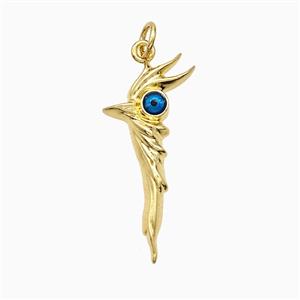 Walking Stick Charms Copper Pendant Blue Painted Evil Eye Gold Plated, approx 13-28mm