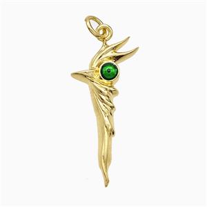 Walking Stick Charms Copper Pendant Green Painted Evil Eye Gold Plated, approx 13-28mm