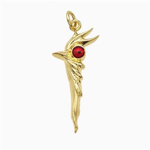 Walking Stick Charms Copper Pendant Red Painted Evil Eye Gold Plated, approx 13-28mm