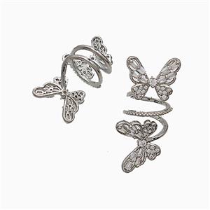 Copper Butterfly Pendant Pave Zirconia Platinum Plated, approx 9-12mm, 8mm hole