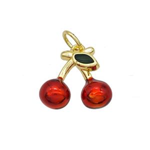 Copper Cherry Pendant Red Painted Gold Plated, approx 12-13mm