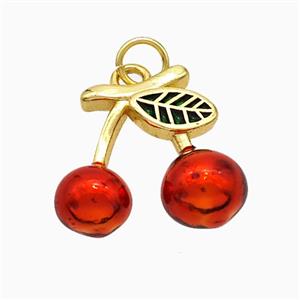 Copper Cherry Pendant Red Painted Gold Plated, approx 15-17mm