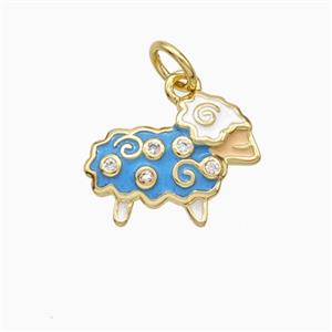 Cheep Charms Copper Pendant Pave Zirconia Blue Enamel Gold Plated, approx 10-14mm