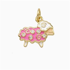 Cheep Charms Copper Pendant Pave Zirconia Pink Enamel Gold Plated, approx 10-14mm