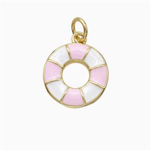 Life Preserver Charms Copper Pendant White Pink Enamel Gold Plated, approx 13mm