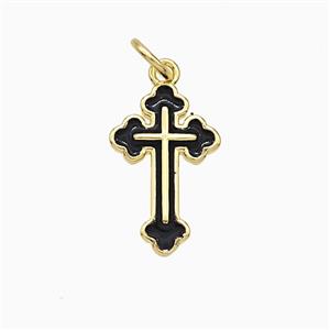 Copper Cross Pendant Black Enamel Gold Plated, approx 10-16mm