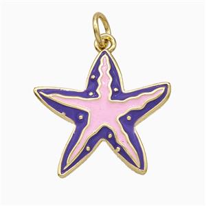 Copper Starfish Pendant Pink Purple Enamel Gold Plated, approx 18mm