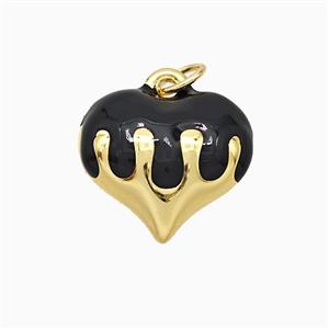 Copper Heart Pendant Black Enamel Gold Plated, approx 15mm
