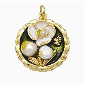 Copper Flower Pendant Pave Resin Painted Gold Plated, approx 20mm