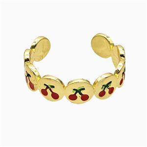 Copper Cherry Rings Red Enamel Gold Plated, approx 6mm, 18mm dia