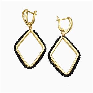 Copper Latchback Earrings Rhombus Crystal Glass Wire Wrapped Gold Plated, approx 26-36mm, 14-18mm