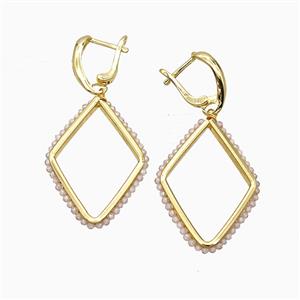 Copper Latchback Earrings Rhombus Crystal Glass Wire Wrapped Gold Plated, approx 26-36mm, 14-18mm