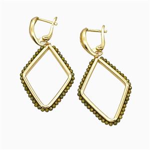 Copper Latchback Earrings Rhombus Crystal Glass Wire Wrapped Gold Plated, approx 26-36mm, 14-18mm