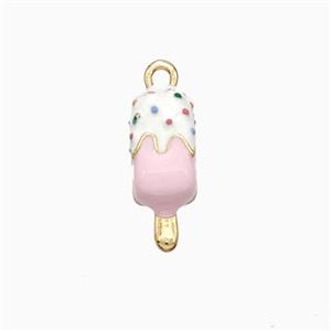 Ice Cream Charms Copper Pendant White Pink Enamel Gold Plated, approx 6-15mm