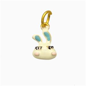 Rabbit Charms Copper Pendant White Enamel Gold Plated, approx 10-13mm