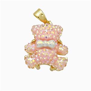 Pink Acrylic Bear Pendant Copper Gold Plated, approx 15mm