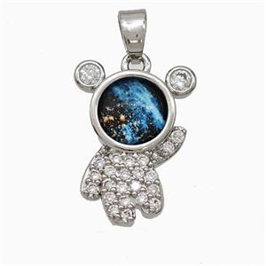 Copper Astronaut Pendant Pave Zirconia Resin Platinum Plated, approx 12-17mm