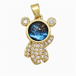 Copper Astronaut Pendant Pave Zirconia Resin Gold Plated, approx 12-17mm