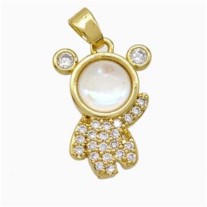 Copper Astronaut Pendant Pave Zirconia Resin Gold Plated, approx 12-17mm