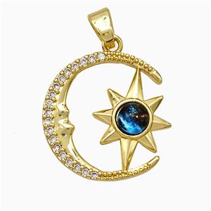 Copper Moon Star Pendant Pave Zirconia Resin Gold Plated, approx 16-18mm