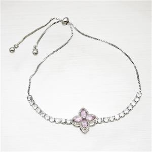 Copper Bracelet Pave Crystal Glass Clover Platinum Plated, approx 16mm, 1mm, 28cm length