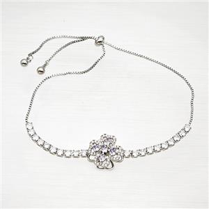 Copper Bracelet Pave Crystal Glass Clover Platinum Plated, approx 15mm, 1mm, 28cm length