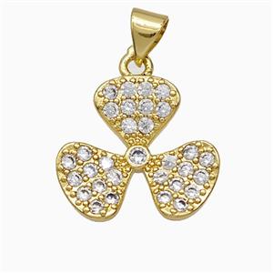 Copper Clover Pendant Pave Zirconia Gold Plated, approx 17mm