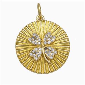 Copper Clover Pendant Pave Zirconia Gold Plated, approx 19.5mm