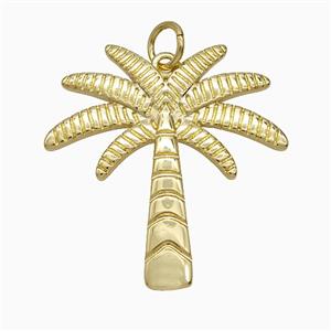 Coconut Tree Charms Copper Palm Pendant Gold Plated, approx 30mm