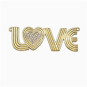 Copper LOVE Pendant Pave Micropave Zirconia 2loops Gold Plated, approx 15-40mm