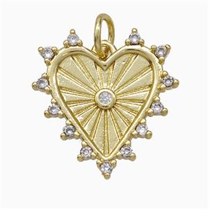 Copper Heart Pendant Pave Zirconia Gold Plated, approx 19-20mm