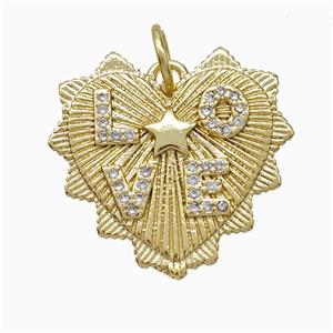 Copper Heart Pendant Pave Zirconia LOVE Gold Plated, approx 21mm