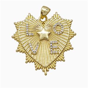Copper Heart Pendant Pave Zirconia LOVE Gold Plated, approx 30mm