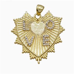 Copper Heart Pendant Pave Zirconia LOVE Gold Plated, approx 30mm