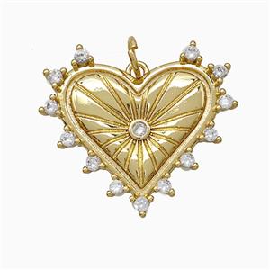 Copper Heart Pendant Pave Zirconia Gold Plated, approx 25-27mm