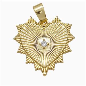 Copper Heart Pendant Pave Zirconia Gold Plated, approx 20mm