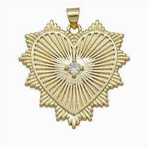 Copper Heart Pendant Pave Zirconia Gold Plated, approx 30mm