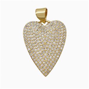Copper Heart Pendant Pave Zirconia Gold Plated, approx 16-20mm