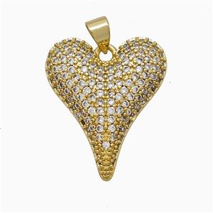 Copper Heart Pendant Pave Zirconia Gold Plated, approx 20-25mm