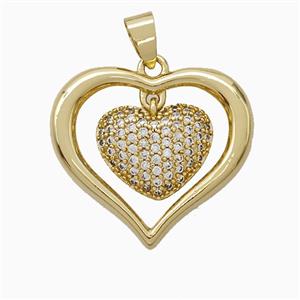Copper Heart Pendant Pave Zirconia Gold Plated, approx 16mm, 27mm