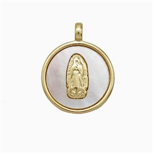 Jesus Charms Copper Circle Pendant Pave Shell Gold Plated, approx 15mm